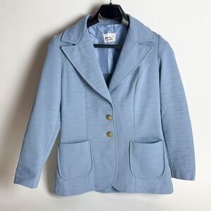 Vintage 70S‎ 80S Textured Fitted Blazer Womens M/L SKY BLUE Ladies